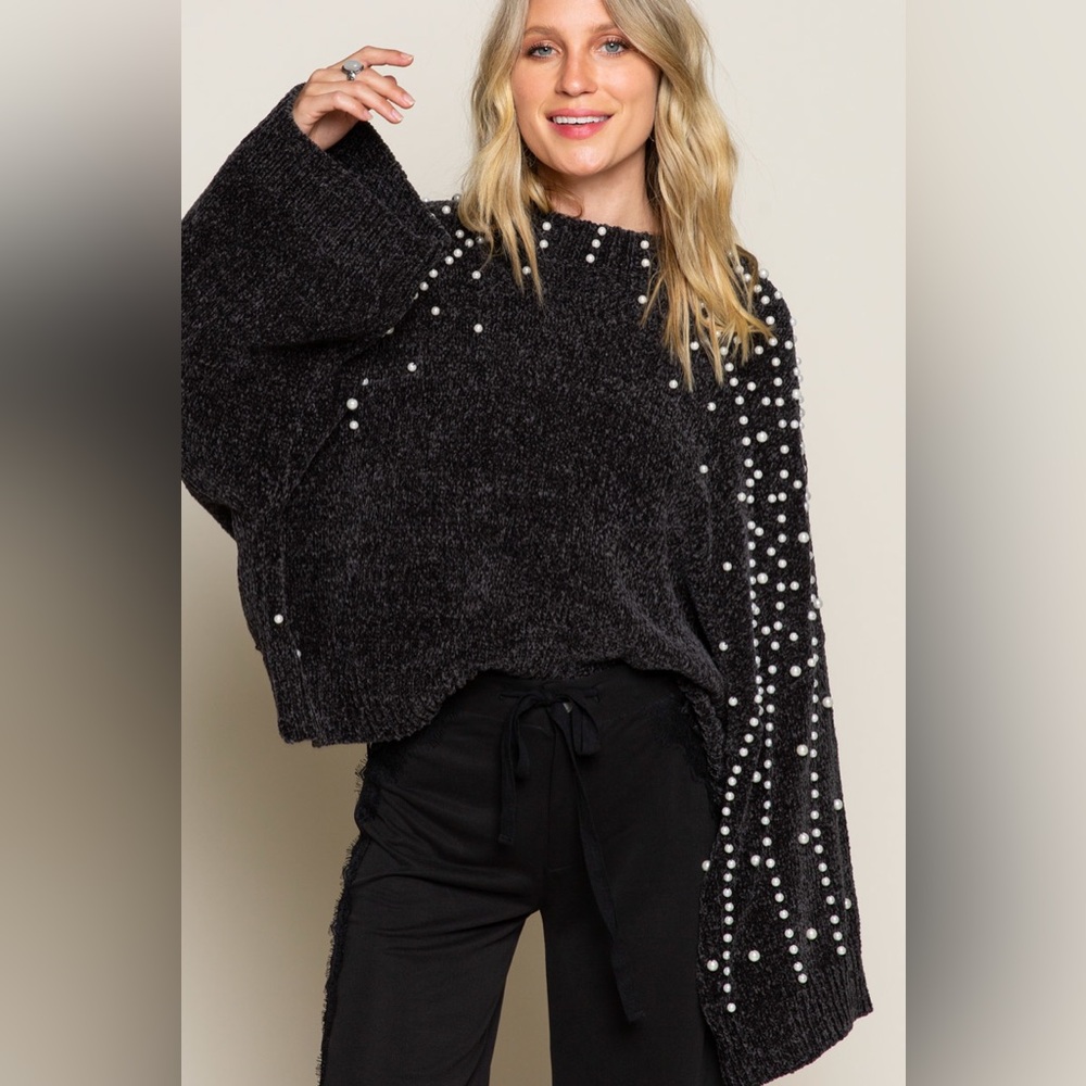 POL Black Pearl Embellished Chenille Sweater - S M L - Picture 2 of 6